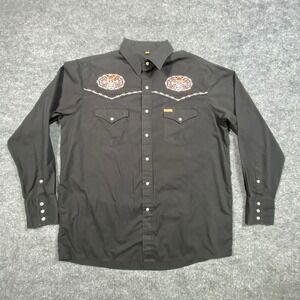 White Horse Ranch Mens Black Long Sleeve Skull Cowboy Western Shirt Size L